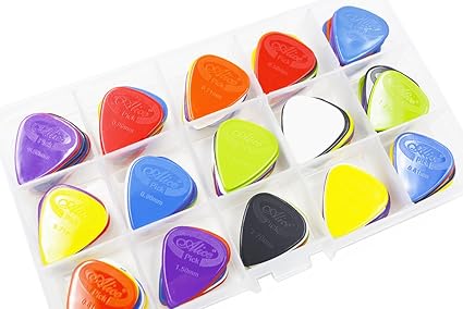 Amazon Alice アリス Ap G 100枚 凸面 ナイロンギター ピック プレクトラム パック厚さカラー混合 Niko透明な収納ボックス ギターピック 楽器