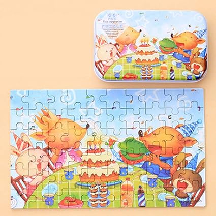 Leoie 60pcs Childrens Wooden Puzzles Baby Early Education Educational Toys Gift with Storage Box 15#