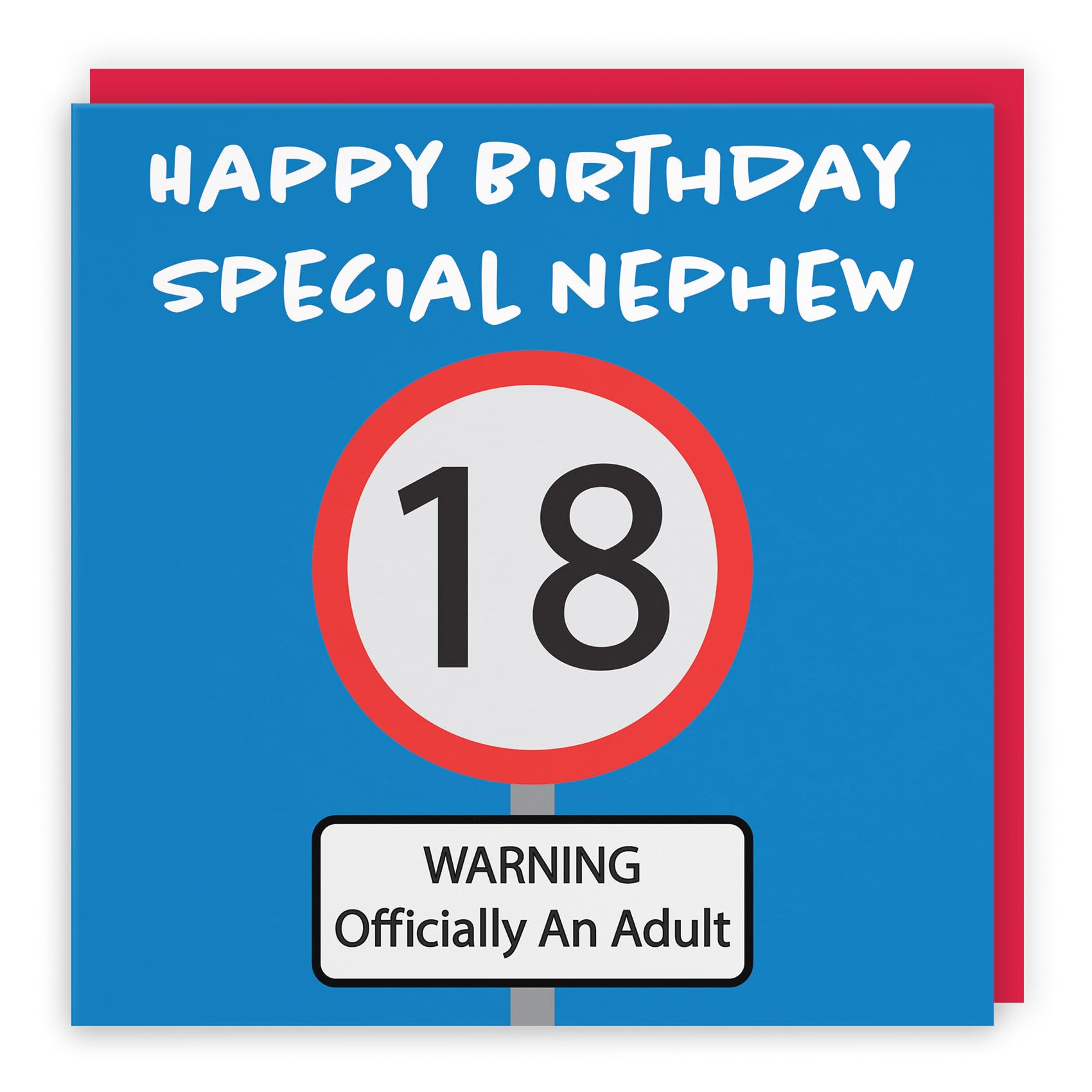 Hunts England - Large Nephew 18th Birthday Card - Happy Birthday - Special Nephew - Warning Officially An Adult - Road Sign Collection - Large - 210 x 210 mm - Age 18
