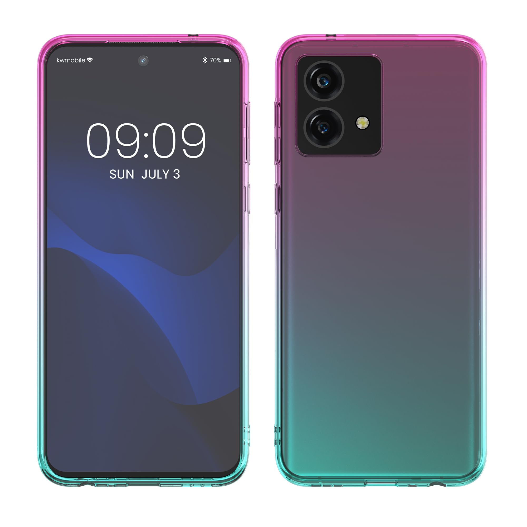 kwmobile Case Compatible with Motorola Moto G84 5G - Case Transparent Gradient Phone Cover - Bicolor Dark Pink/Blue/Transparent
