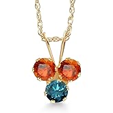 Gem Stone King 14K Yellow Gold Orange Sapphire and Blue Diamond 3-Stone Pendant Necklace For Women (0.42 Cttw, Gemstone September Birthstone, Round 3MM, 18 Inch Chain)