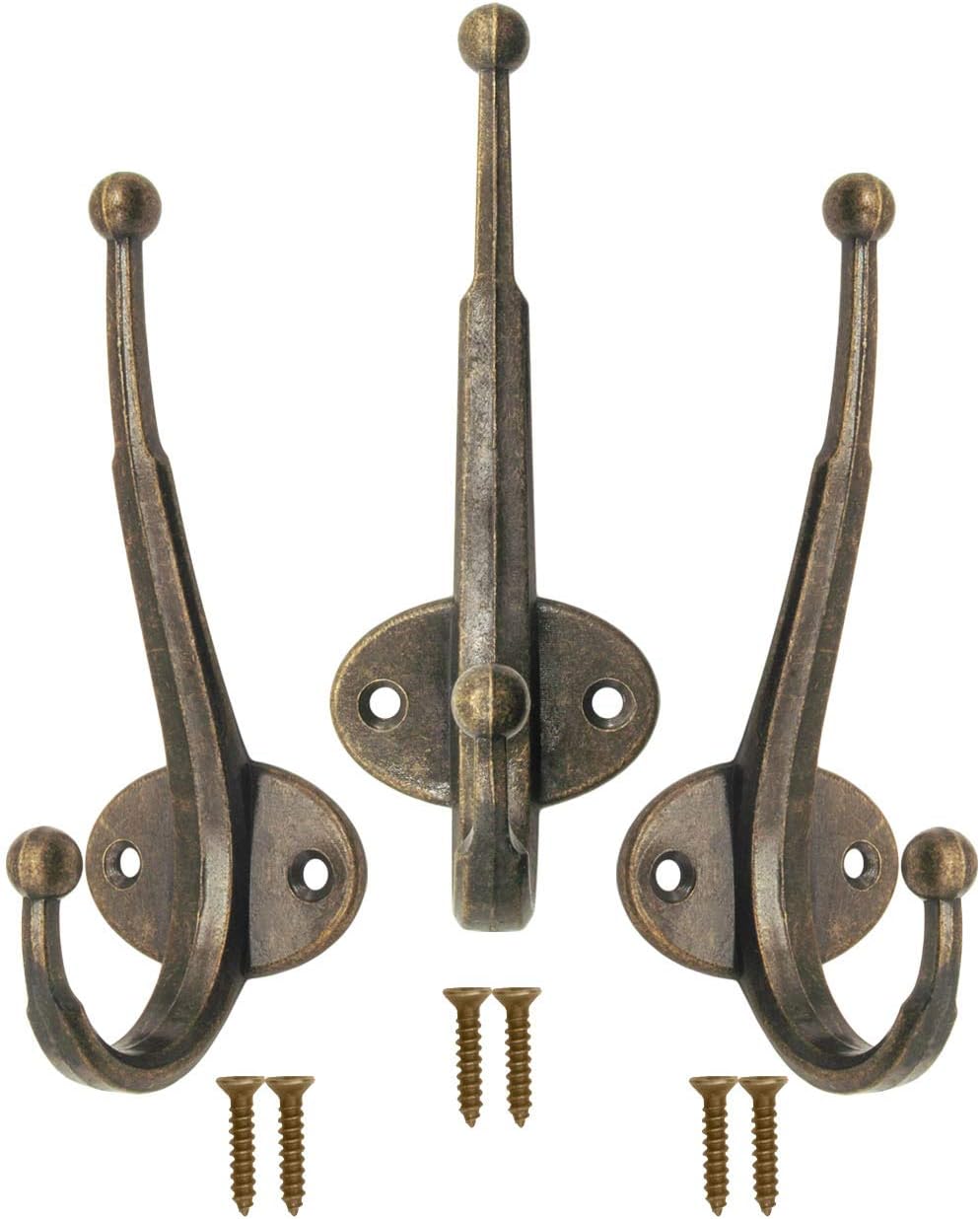 Fuxxer 3 x Classic Coat Hooks Iron Hooks Wall Hooks 12 cm Antique Bronze, 122 x 47 mm