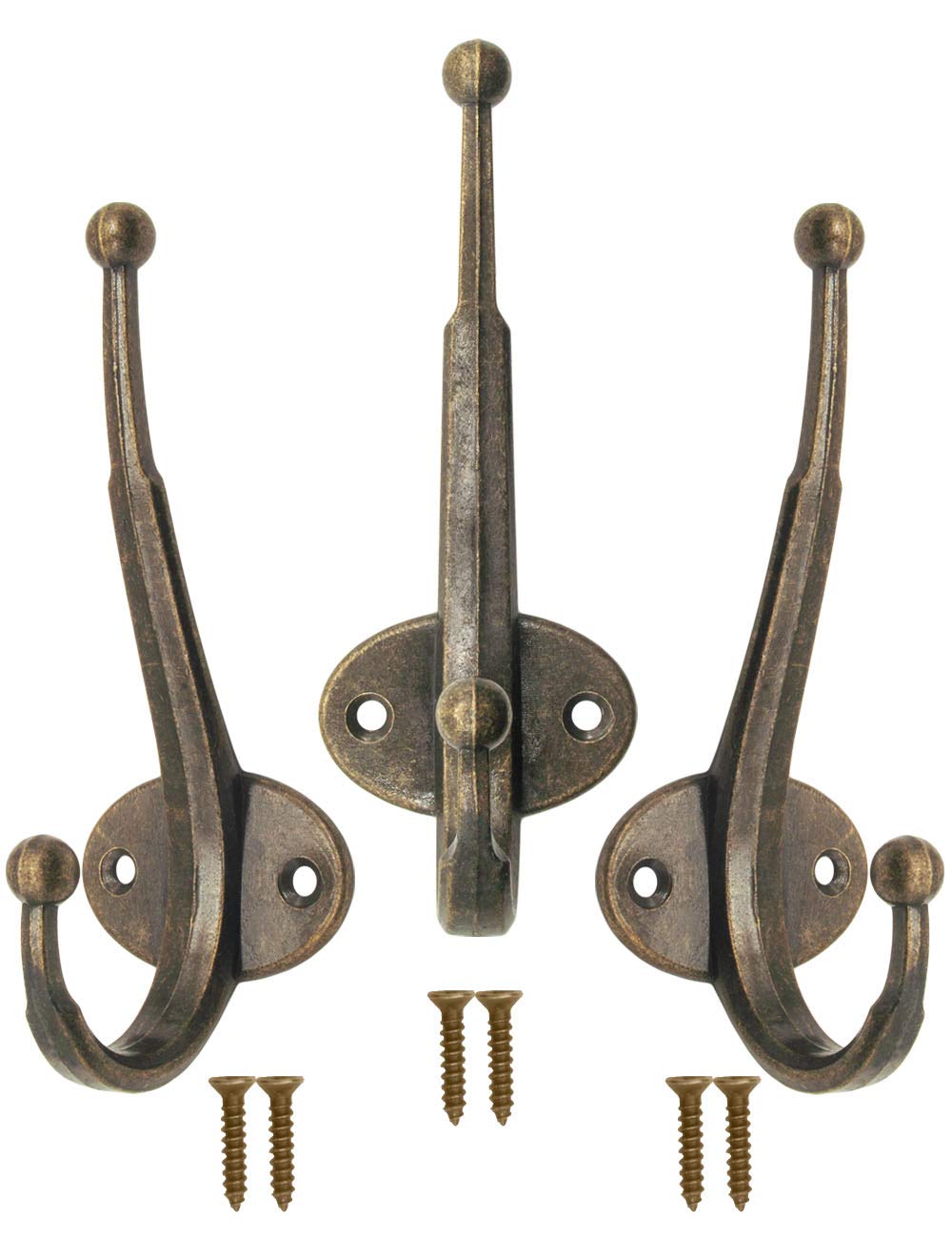 Fuxxer 3 x Classic Coat Hooks Iron Hooks Wall Hooks 12 cm Antique Bronze