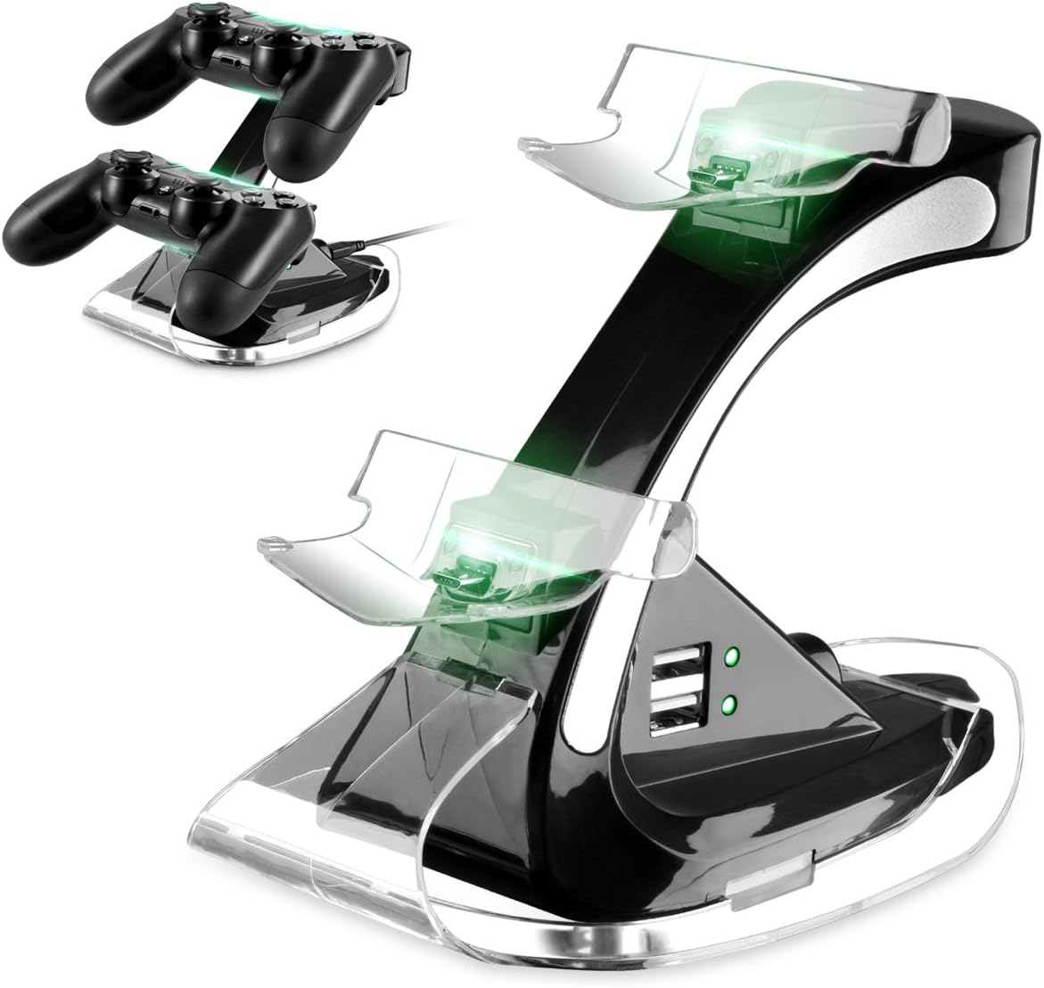 PS4 Controller Charger, PS4 Dualshock Controller Charger, Dual USB PS4 Controller Charging Station with LED Indicator & 2 extra USB pofor Sony Playstation 4/PS4/PS4 Slim/PS4 Pro Charging Dock