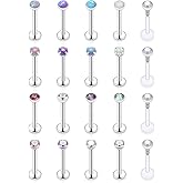 SCERRING 20PCS 16G 8mm Stainless Steel Labret Monroe Lip Ring Tragus Nail Helix Earring Stud Piercing Jewelry with 2mm 3mm CZ