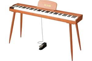 PLYOR 88 Key Digital Piano Keyboard with Stand & Sustain Pedal, Full-Size Semi Weighted Electric Piano for Beginners/Learners, Home Professional Piano with Headphone Jack, MIDI Connectivity, Brown