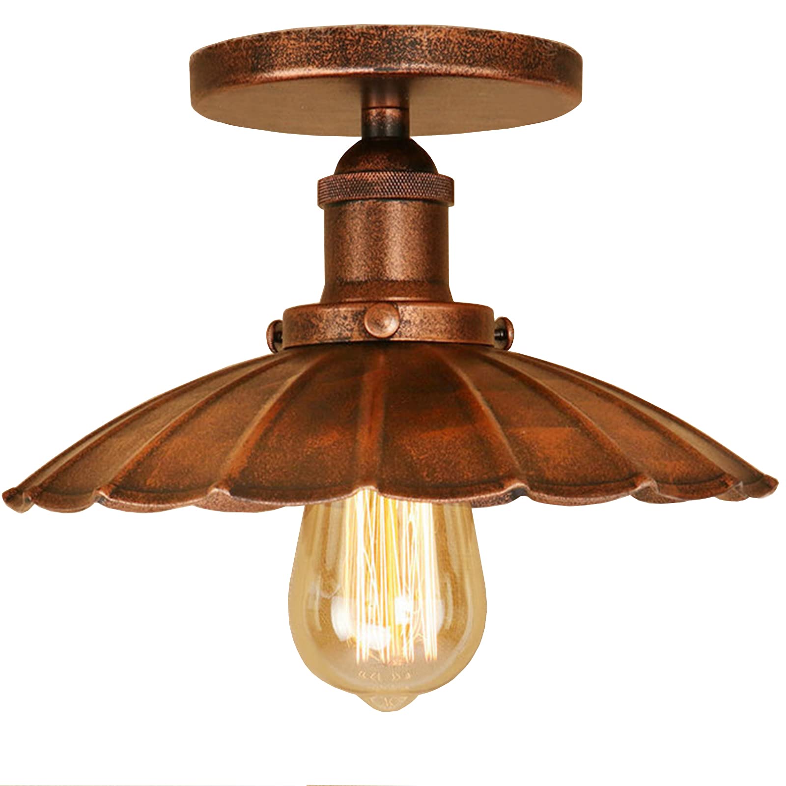 HTRUIYATY 8.7โ Vintage Industrial Lampshade Retro Ceiling Light Fitting Antique Pendant Light Metal Umbrella Chandelier for Kitchen Dining Room Restaurant-Rust