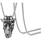 Xusamss Punk Rock Titanium steel Animal Rhino Head Pendant Necklace,24inches Link Chain