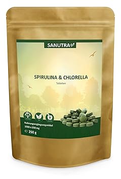 Sanutra Spirulina-Chlorella-Presslinge 250 g, 1000 x 250 mg Mix-Tabletten, ohne Zusätze, rückstandskontrolliert, aus kontroll