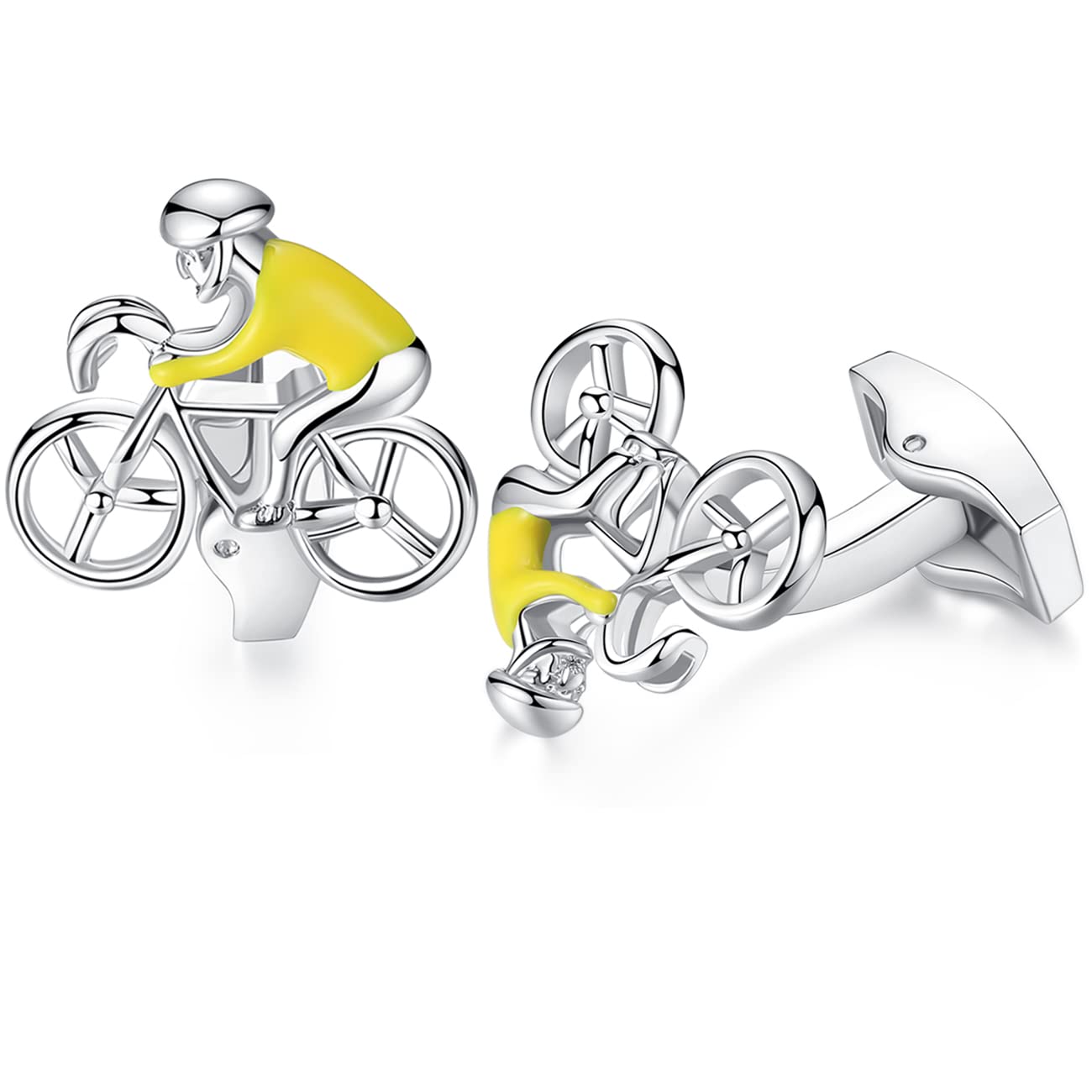 HONEY BEAR Cufflinks for Mens - Racing Bike Bicycle Cyclist Sports for Mens Shirt Wedding Gift (Yellow)