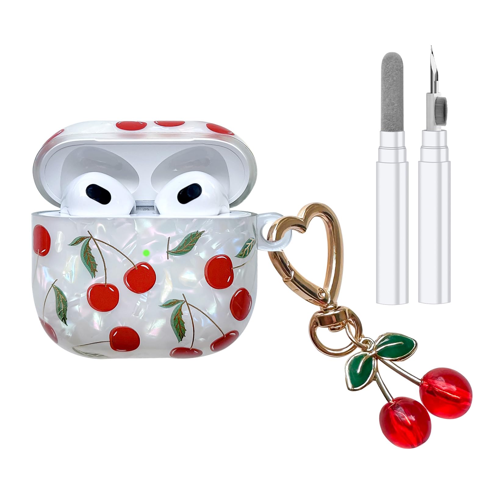 Compatible with AirPods 3 Case, Cute Cherry Pretty Aesthetic AirPod 3 Case Cover with Cherry Keychain, Soft TPU Protective Shockproof Case for Women Girl
