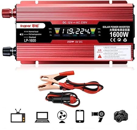 DJNBQ 1600W Power Inverter DC 12V a 230V AC convertidor de energía ...