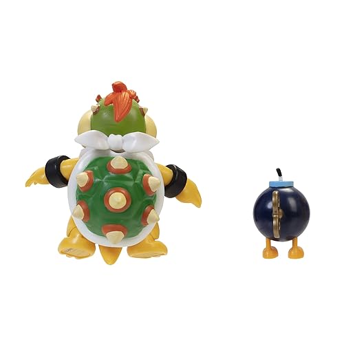 Super Mario Bowser 4-Inch Action Figure with Bob-Omb Accessory,  Poseable Articulated Collectible Toys, Per