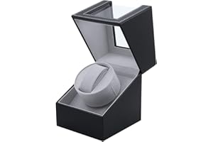 Mcbazel Single Watch Winder, Ultra Quiet Japanese Motor Automatic Watch Winder Box with Multiple Rotation Modes, Premium Watch Winder for Automatic Watches (AC/ Battery Powered) - Black with PU Leather