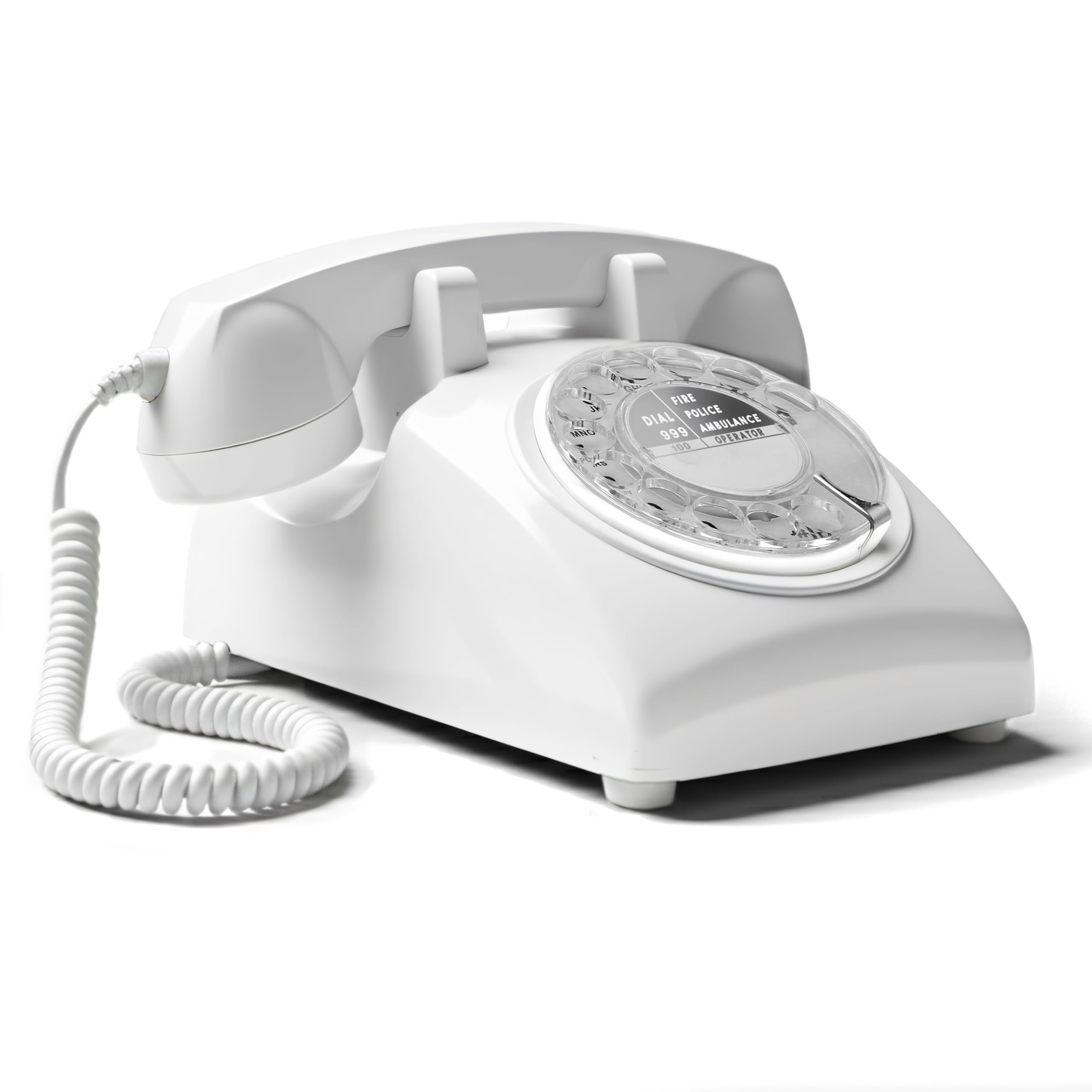 Opis Technology 60s Cable – White Rotary Dial Telephone, Vintage Retro Corded Landline Phone, UK Compatible