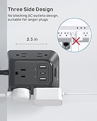 Desk Clamp Power Strip, Surge Protector with 5 AC