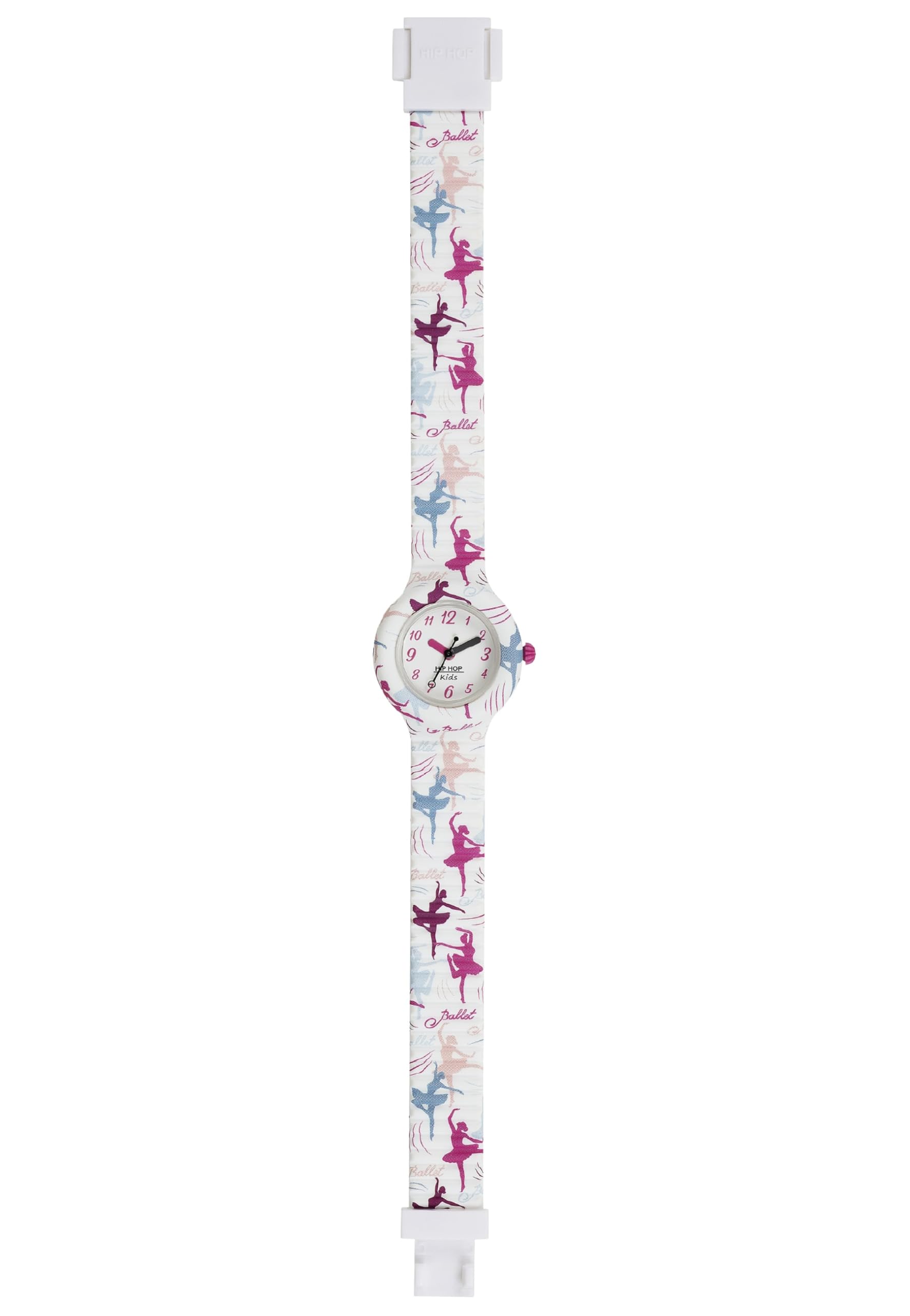 Hip Hop Kids Fun Ballet Dancers Girls Watch, Time-Only Watch for Girls in White with Ballerina Dancer Print in Pastel Colours and Soft Silicone Wristband, Water Resistant, HWU0902