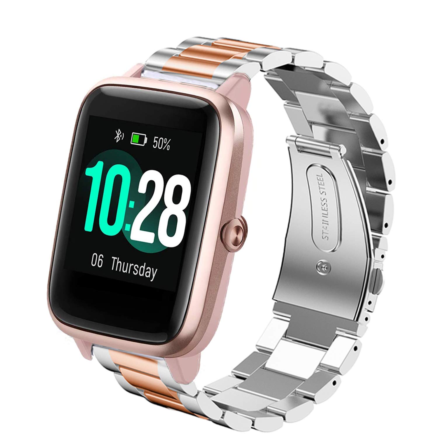 Compatible with ID205L Bands,ID205U and ID205S, Giaogor Stainless Steel Metal Replacement Straps Compatible for ID205L ID205U and ID205S Smart Watches (Silver-Rose Gold)