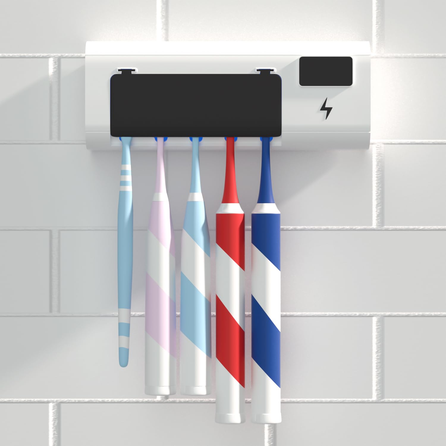 Photo 1 of Toothbrush Holders Black Toothbrush Holder Wall Mounted with 5 Toothbrush Holder Slots, Electric Tooth Brushing Holder & 6 mim Timed Cleaning Bathroom Accessories