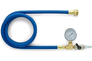 TOPRING Long Hose Air Compressor Water Blow Out Adapter with integrated Pressure Gauge. RV Winterizing Kit with male garden hose connector, Blue Hose