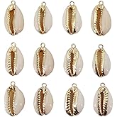 INSPIRELLE 12PCS Golden Natural Sea Shell Pendants Beach Seashells Cowrie Shell Charms for Jewelry Making