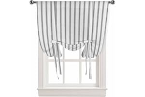 RisQiten Black Striped Tie Up Curtains for Windows, Adjustable Balloon Window Shades, Black White Stripes Farmhouse Kitchen Window Treatments Adjustable Roll Up Curtain for Basement/Nursery 52"x45"