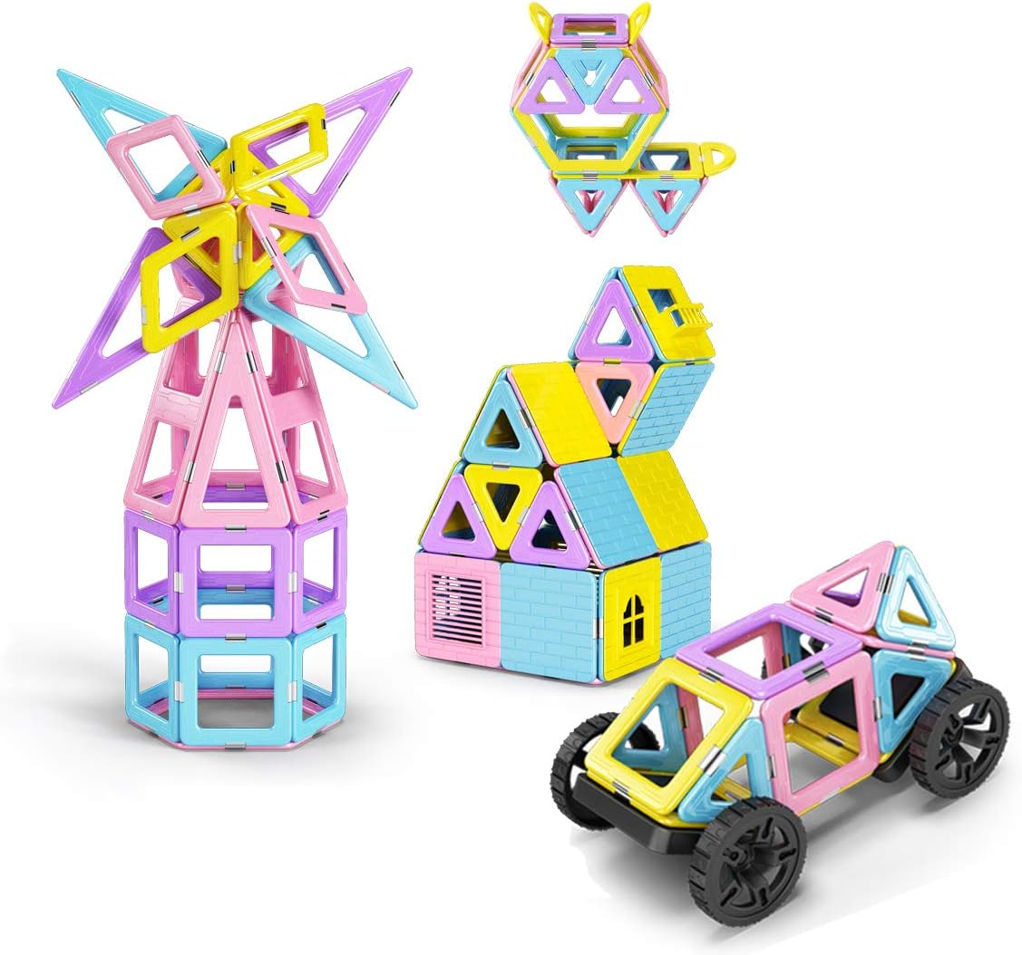 dreambuilderToy 108 Piece Magnetic Tiles,Magnet Stacking Blocks,STEM Building Blocks Preschool Educational Construction Kit，3D Magnetic Toys (108 Pieces): Toys & Games