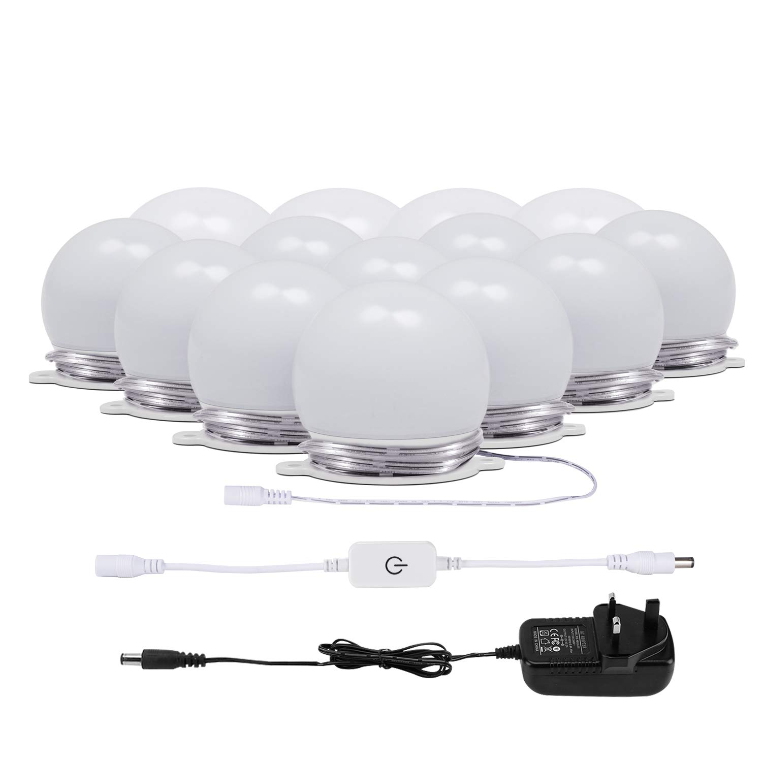AIBOO Vanity Mirror Lights Hollywood Dimmable Makeup Mirror Lights 14 LED Bulbs with Plug 4000K Nature White DIY Dressing Table Lights Stick on for Ladies Makeup