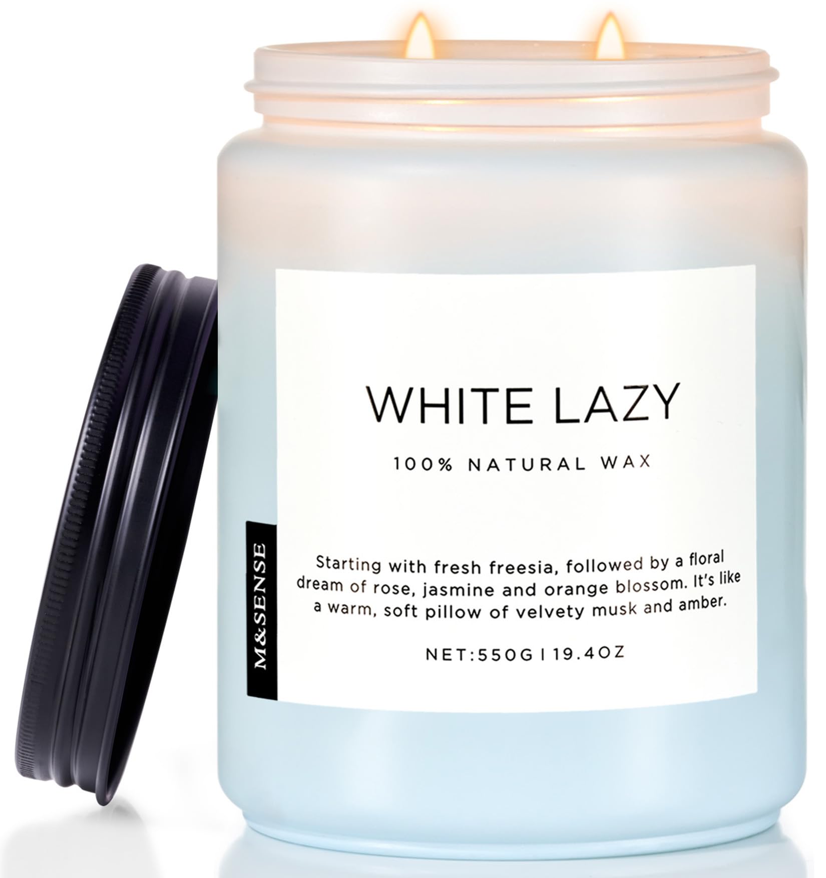 M&SENSE White Lazy Large Organic Soy Scented Candles Gifts for Men Women 2 Wick 550g 110H Candles Long Burning for Home Decor Friend Family Non Toxic Aromatherapy Candle for Stress Relief Relaxtion
