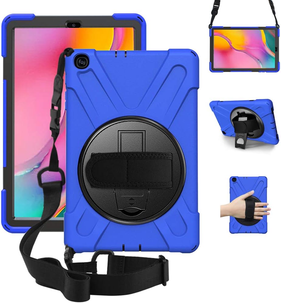 ZenRich Galaxy Tab A 10.1 Case 2019 T510 T515, zenrich Shockproof Heavy Duty Rugged Case with 360 Rotating Kickstand Hand Strap Shoulder Belt for Samsung Galaxy Tab A 10.1" SM-T510/T515-Blue