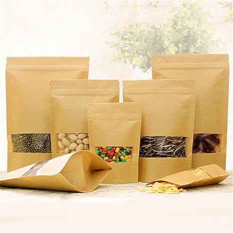 Amazon Lovestory クラフト紙袋 自立袋 ジップ袋 食品包装紙 包装袋 コーヒー紙袋 耐油角底袋 食品級 密封 ヒートシーラー使用可能 お菓子 クッキー チョコレート ラッピング 保存 包装50pcs ３サイズ 9 14 3 包装用品 オンライン通販