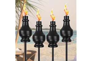 tewei 4 Pack Metal Citronella Torches Outdoor, 60 Inch Garden Torches for Outside, Upgraded Wrought Iron Torches for Yard, Black Tabletop Torch Decorative Light for Backyard Pathway Patio Party