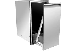 AHLOKI Pull-Out Double Trash Drawer Stainless Steel Outdoor Kitchen Trash Drawer Storage for 10 Gallon Commercial Wastebaskets,14W X 27H X 20D Inch