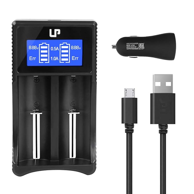 2 Slot Battery Charger, Rechargeable Universal Smart Batteries Charger for Li-ion 18650 Ni-MH Ni-Cd A AA AAA with LCD Display