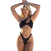 Palmipeta Sexy Brazilian Thong High Cut Bikini Sets for Women One Shoulder Cutout Swimsuits 2 Pieces