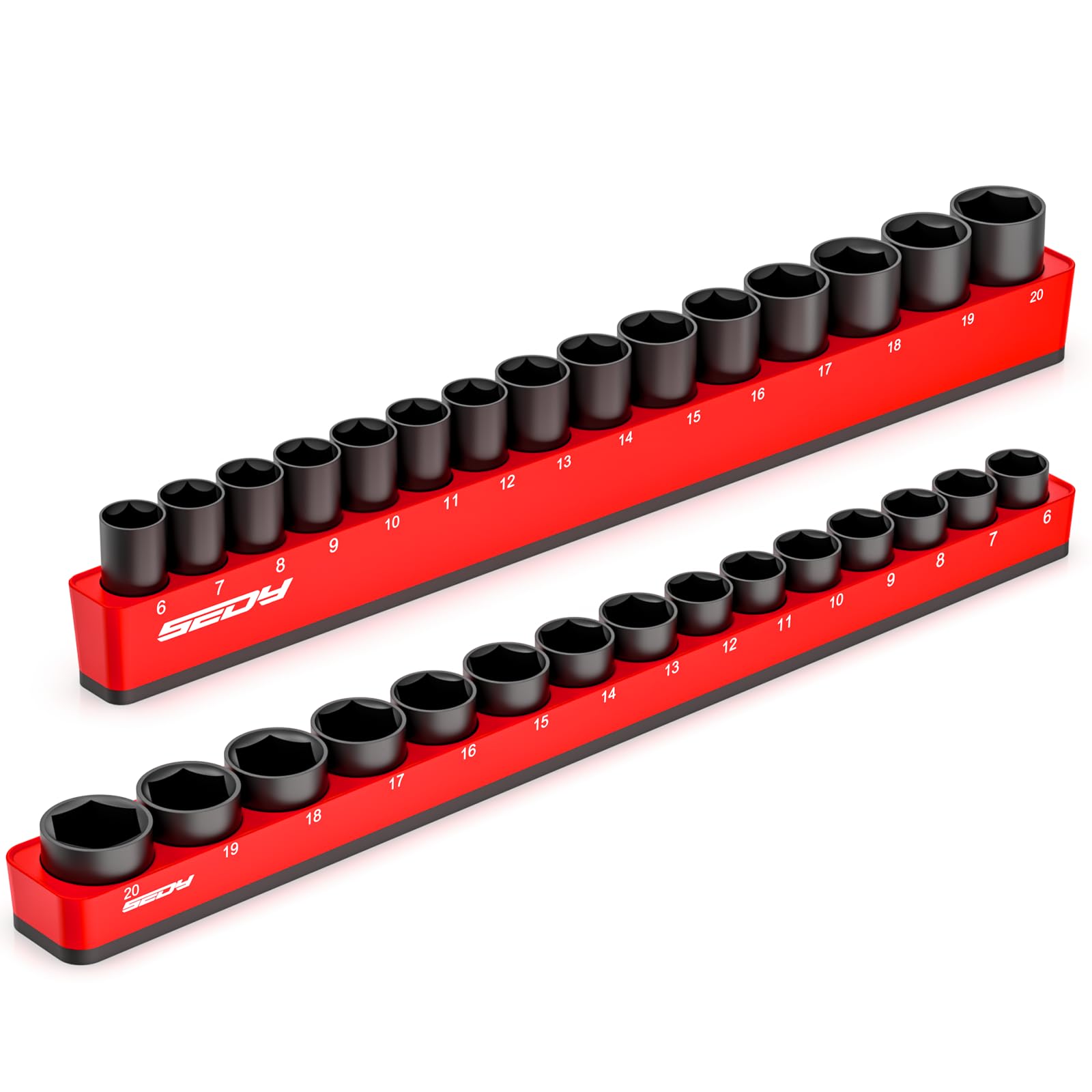 Photo 1 of 2-Piece 3/8"-Drive Metric Magnetic Socket Organizer Set (Holds 30 Sockets) - Detachable Tool Tray with 5mm Magnetic Base, Screw-Fixed Design & Heavy-Duty Modular Storage for Garage/Home Workshop