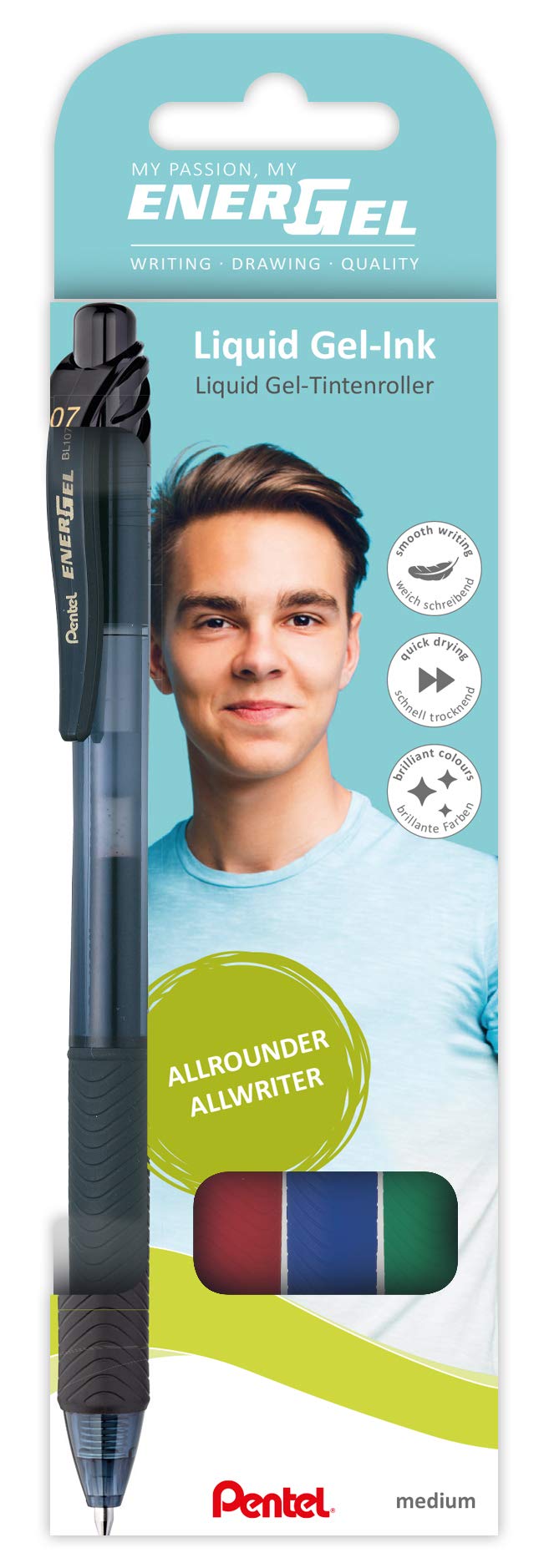 Pentel BL107 Energel X 0.7 mm Retractable Pen 4 Stück Sortiert Schwarz/Rot/Blau/grün — image 1