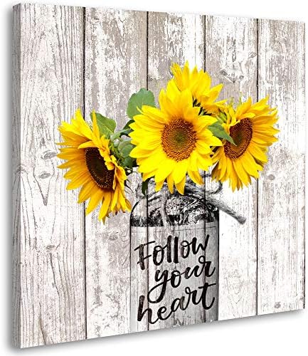 Sunflower Decor Rustic Residence Kitchen Lavatory Nation for The Residence Farmhouse Cottage Countryside Wall Trendy Gallery In Vase Canvas Wall Artwork Prints 12×12 inch