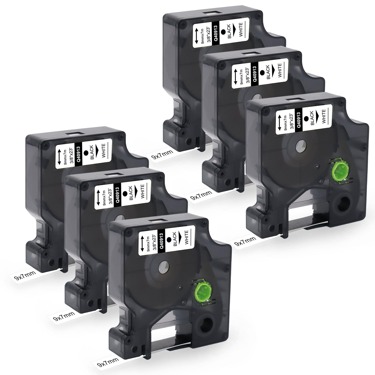 Molabel 40913 Compatible with Dymo D1 9 mm Label Tape, Replacement for Dymo D1 Label Tape S0720680 Black on White, for LabelManager 160 210D 260P 360D, LabelWriter 400 450 Duo (6 Pack, 9 mm x 7 m)