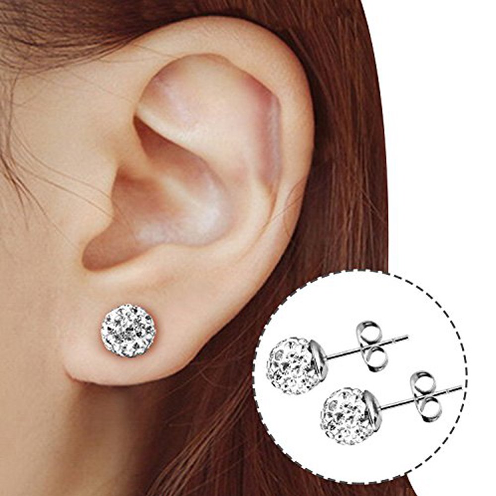 UHIBROS 316L Surgical Stainless Steel Stud earrings Round Ball Diamond Ear Stub