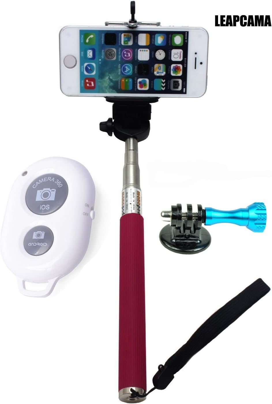 Leapcama(TM) New Design Self Portrait Self Shot Monopod Selfie Stick With Phone Holder For Samsung Galaxy S3 S4 Note 2 Note 3 iPhone 4/4s iPhone 5/5s/5c Blackberry With Bluetooth Remote Camera Wireless Shutter