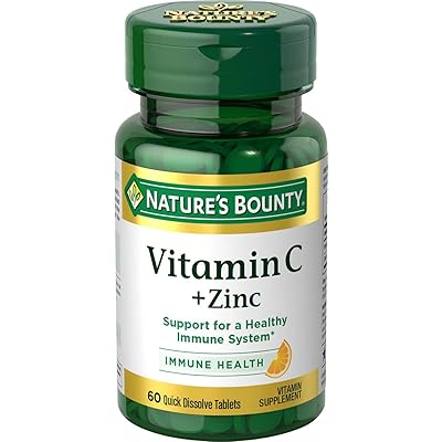 Nature's Bounty Vitamin C with Zinc Supplement, Supports Immune Health, 60mg, 60 Tablets