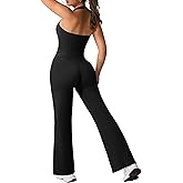 RXRXCOCO Halter Workout Sets for Women 2 Piece Padded Crop Tank Tops Straight Leg Yoga Pants Outfits with Hidden Pocket
