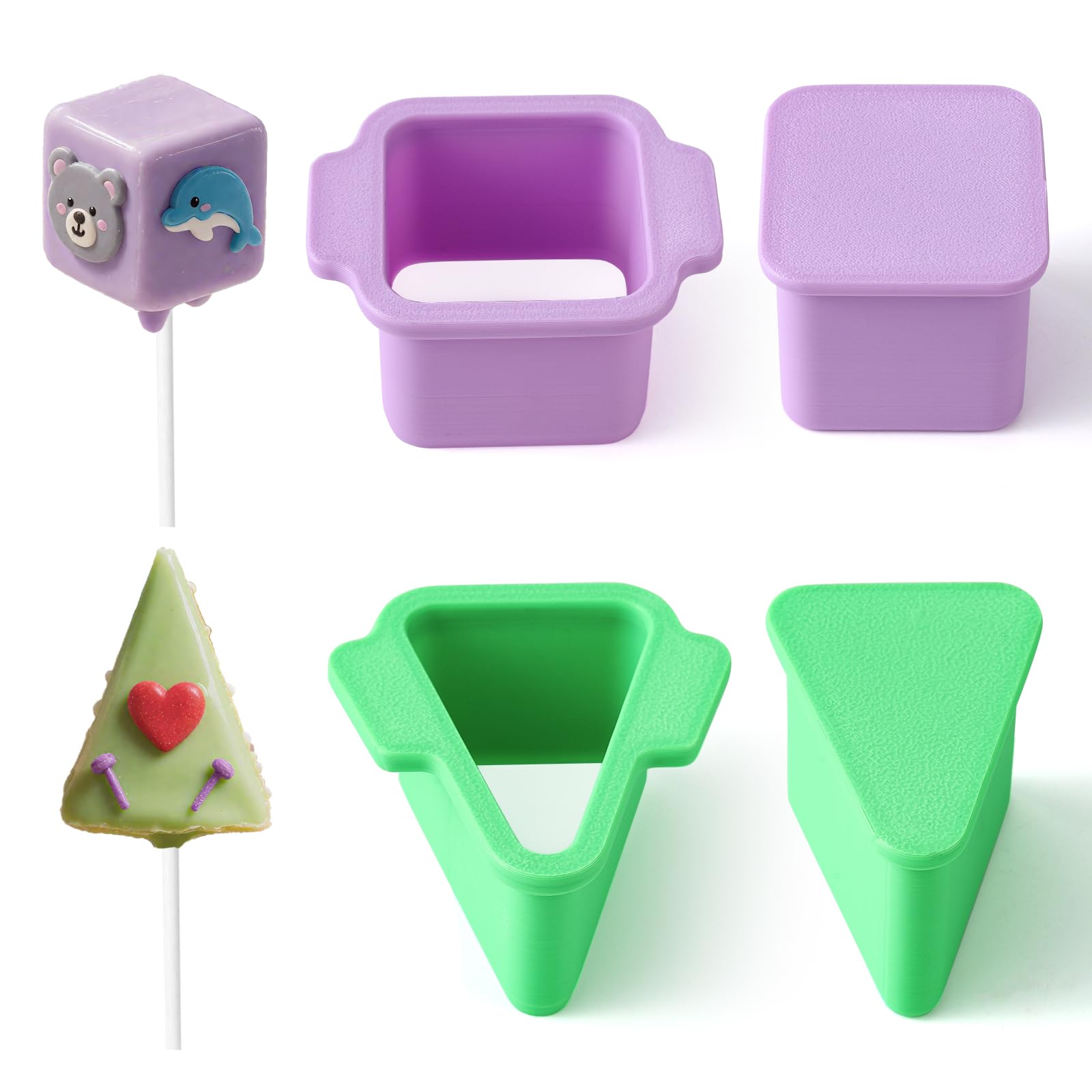 Photo 1 of MITCHENIFY Triangle Cube Cake Pop Cutter and Pusher, 3D Printed Cake Pop Molds Shapes Press Set, Baking Molds for Home Baking, Kids Cooking, Birthday Parties, Wedding Desserts