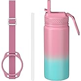MURRICON 16oz Kids Water Bottle for School,Stainless Steel Water Bottles Kids with Straw,Vacuum Insulated Water Bottle for Kids,Gifts for Boys and Girls,PinkGreen