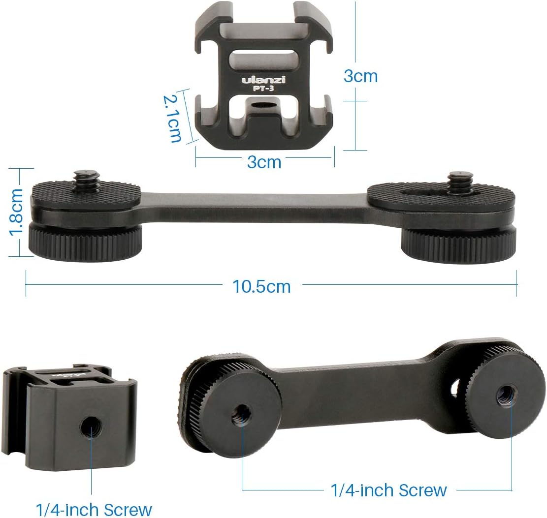 Ulanzi PT-3 Triple Cold Shoe Gimbal Microphone Mount Extenstion Bar, w 1/4 inch Adapter Video Light Microphone Mount Compatible for DJI OM 4/OSMO Mobile3/Zhiyun Smooth q 4/Feiyu Gimbal Stabilizer : Camera & Photo