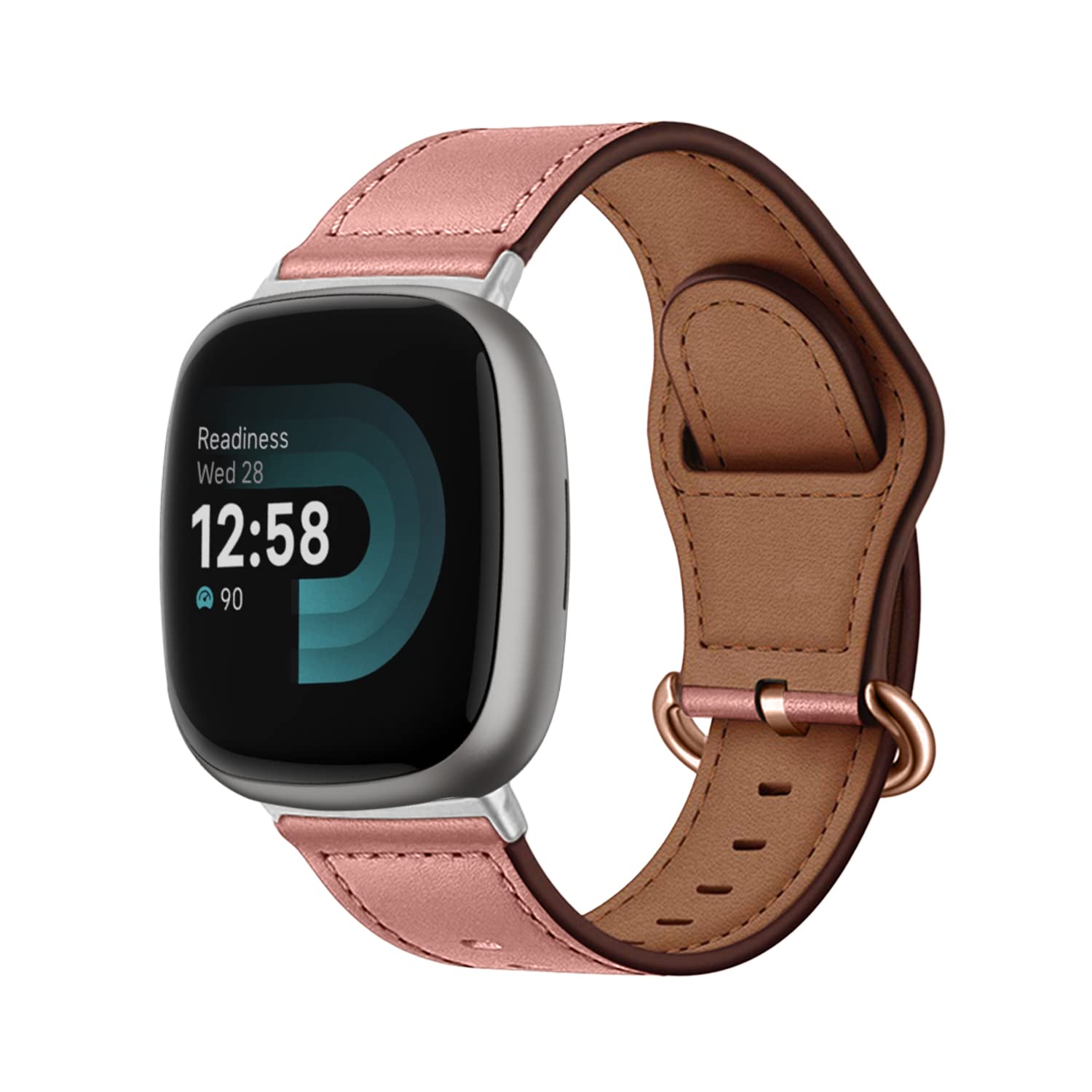 MiRowy Leather Strap Compatible with Fitbit Versa 4/Versa 3/Fitbit Sense 2/Sense, Watch Strap for Men and Women, Premium Leather Replacement Strap for Fitbit Versa 4/Versa 3/Sense 2/Sense - Pink