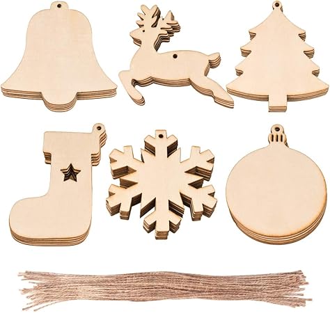 Albero Di Natale In Legno Fai Da Te.Wxj13 30 Pz 6 Stili Di Natale In Legno Da Appendere Per Creazioni Fai Da Te Di Legno Decorazioni Di Natale Albero Di Natale Ornamenti Amazon It Casa E Cucina