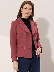 Allegra K Women's Notched Lapel Double Breasted Pea