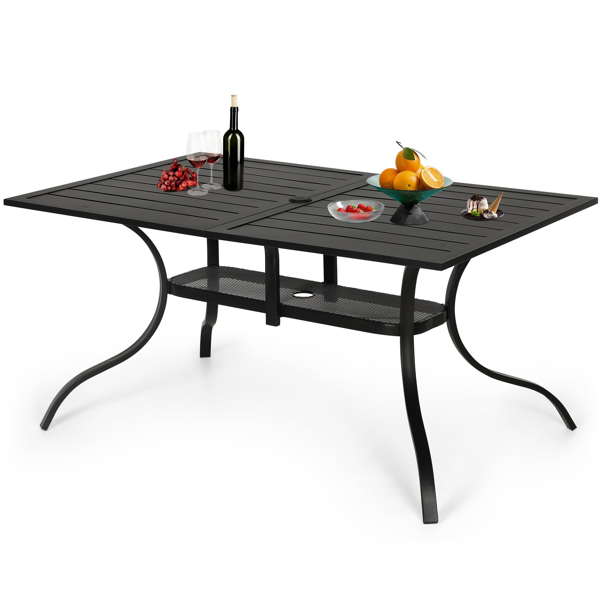 Photo 1 of ** FACTORY SEALED***Oakcloud 60"x37" Patio Dining Table, Outdoor Metal Rectangular Table Patio Furniture Classic Black Table with 1.57" Umbrella Hole, for Garden Backyard Poolside Deck
